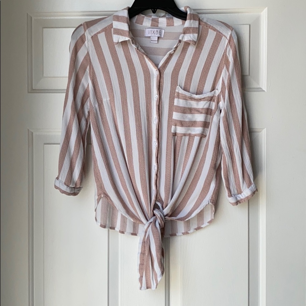 Vixbe button down striped collared blouse